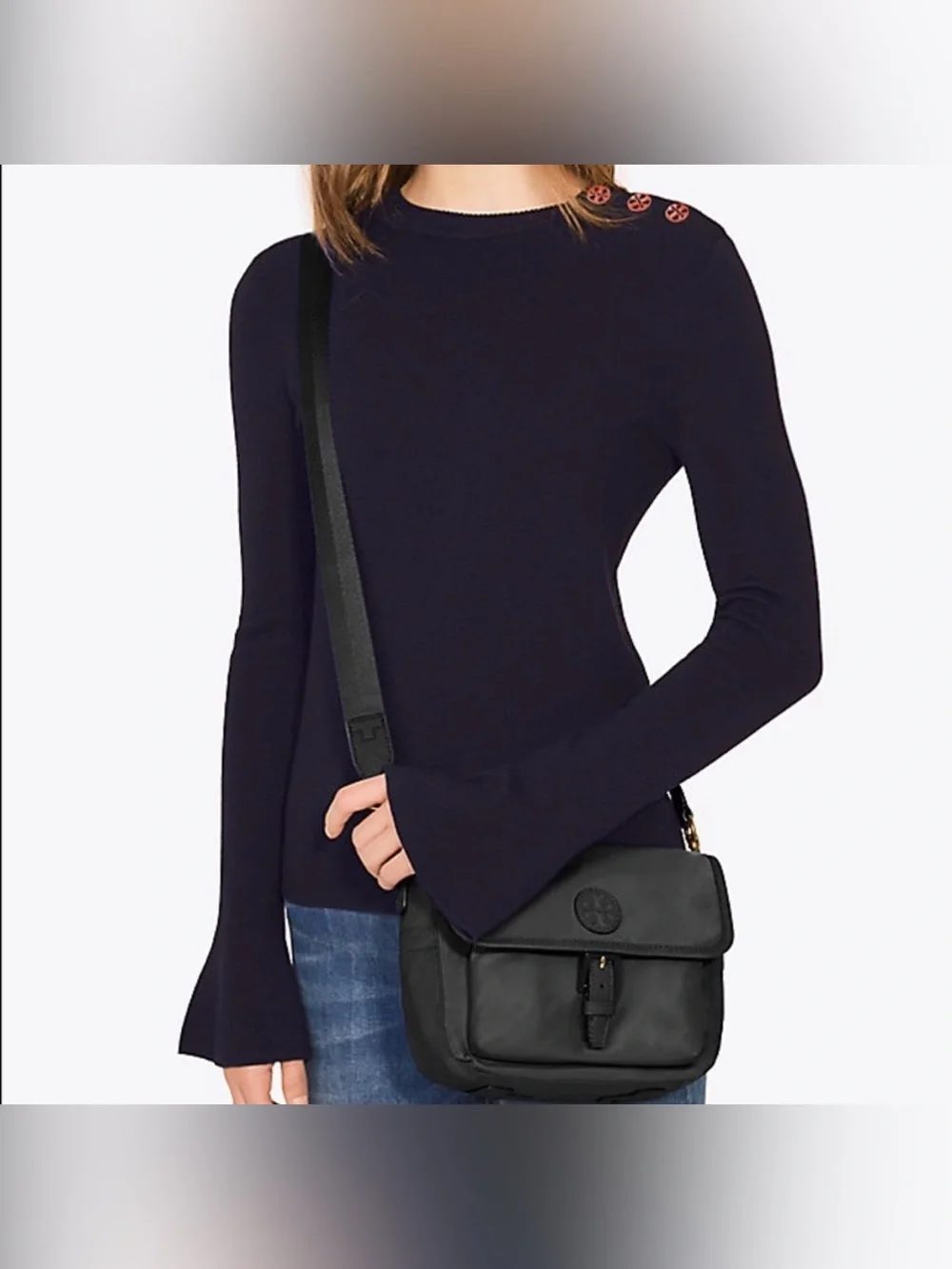 Tory Burch Scout Nylon and Leather Crossbody Black Purse